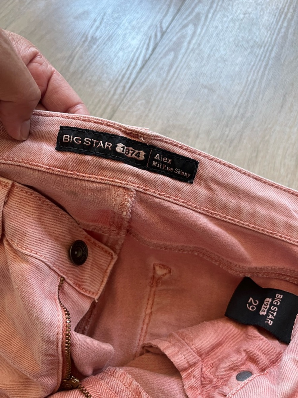 Big Star Alex Mid-Rise Skinny Jeans in Coral Pink